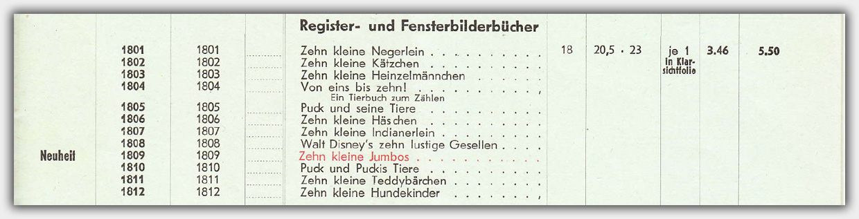 Register- und Fensterbilderbücher in der Preisliste von 1969