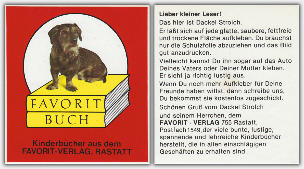 Aufkleber Favorit Verlag | ca. Anfang der 1970er Jahre | Vor- und Rückseite